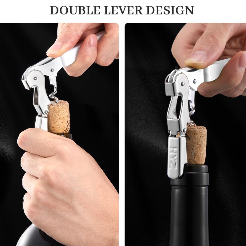 HYZ 2-Pack Wine Opener Waiter Corkscrew, Professional Wine Key for Servers, Bartender with Foil Cutter, Manual Wine Bottle Opener Double Hinged (White) - Image 4